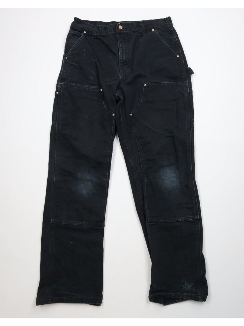Vintage Y2K Carhartt Mens 34x32 Distressed Double Knee Wide Leg Pants Black USA